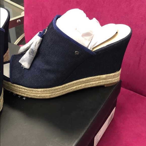 Two Tassel Indigo Denim Wedged Slides, 9.5 - Picture 2 of 7